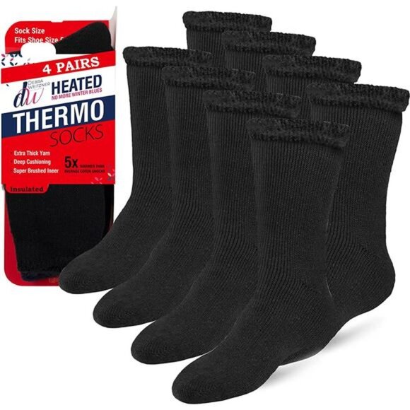 4 PairsMen's Thermal Socks Insulated for Extreme Cold Weathers, Solid Black